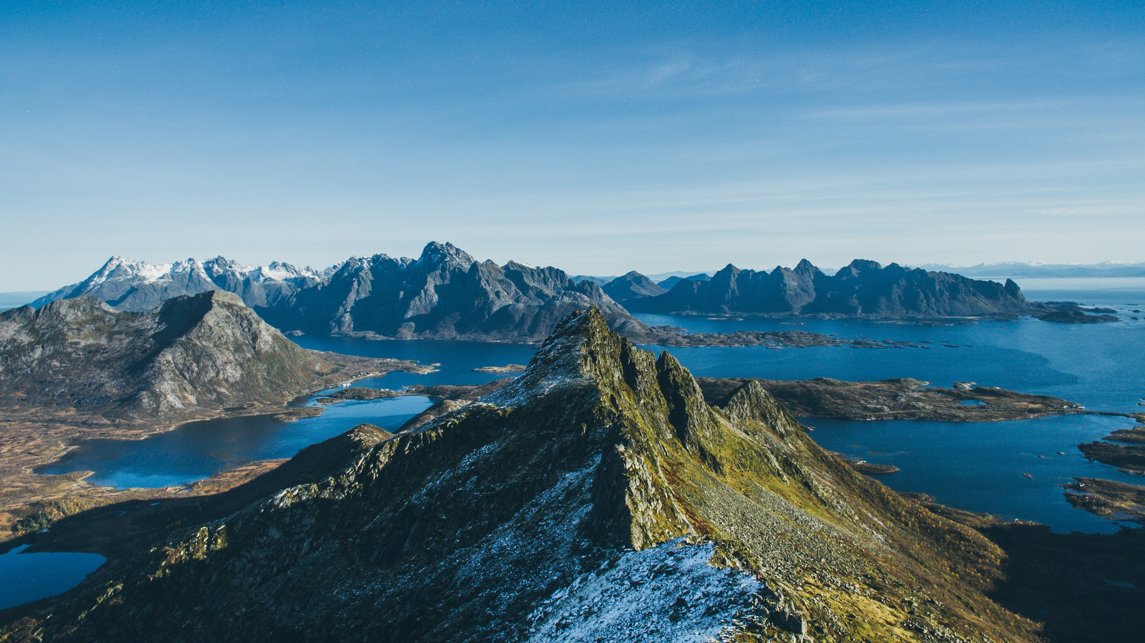 Lofoten mountains and fjords from above